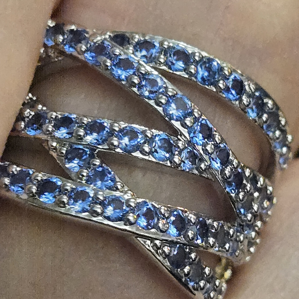 Elegant Blue Crystal Multi-Band Crossover Ring